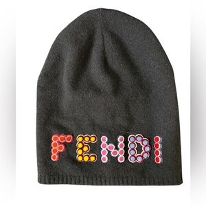 FENDI A1CE wool cashmere logo patch knit hat beanie knit cap  M/L